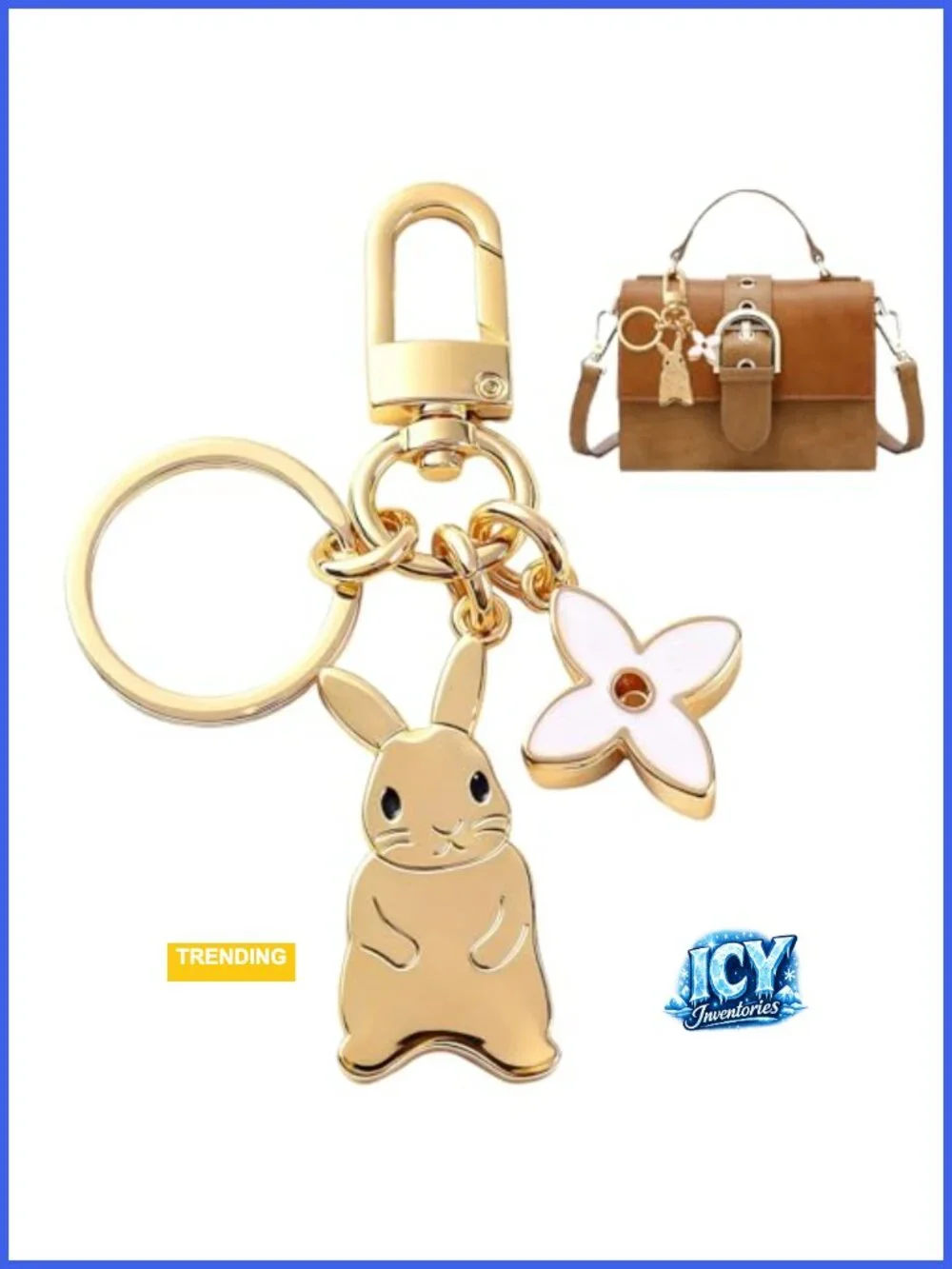 Bunny Rabbit Keychain Bag Charm Gold Metal Alloy Lightweight Purse Accessory